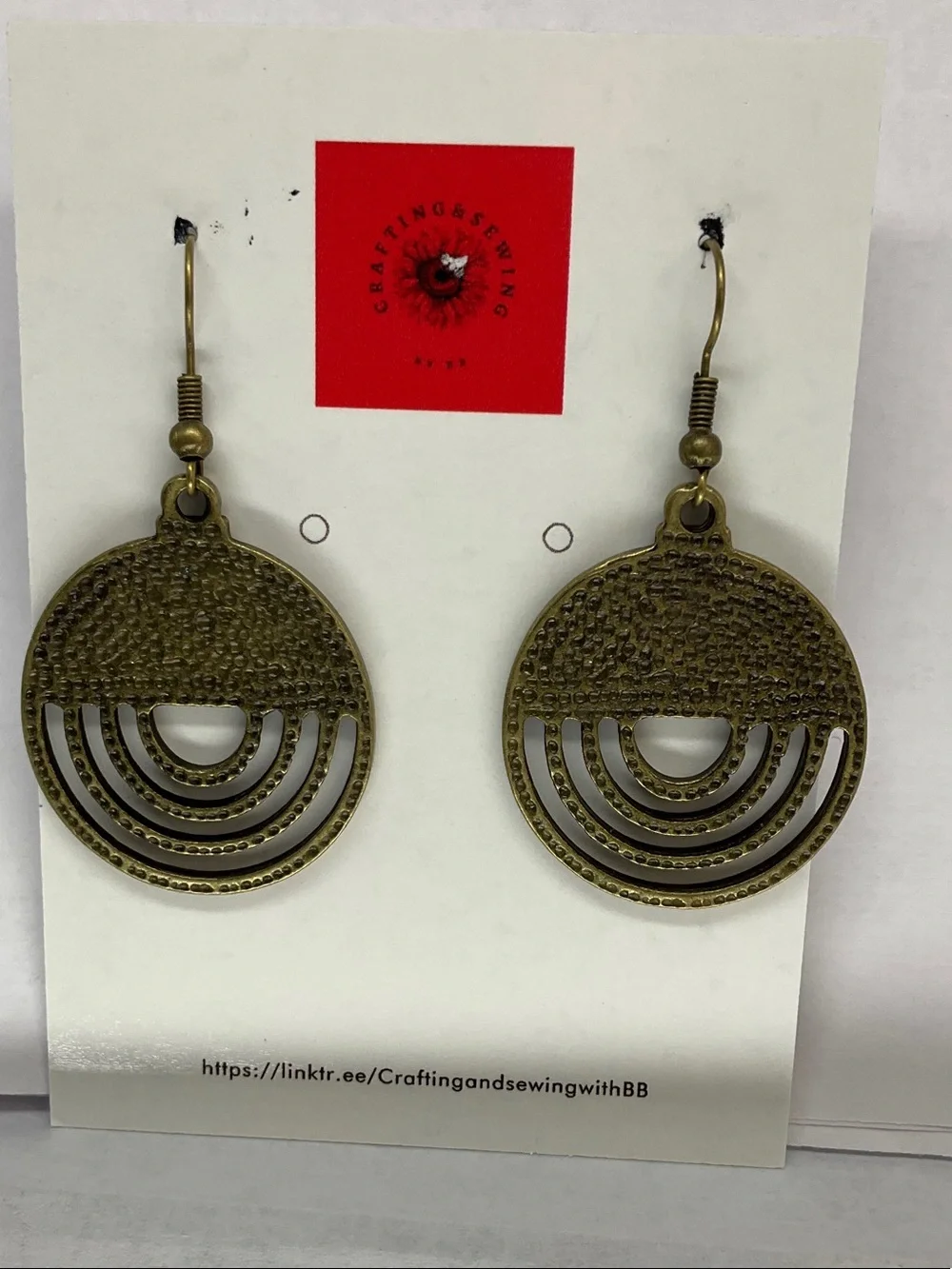 Textured Circular Drop Earrings in Antiqued Gold